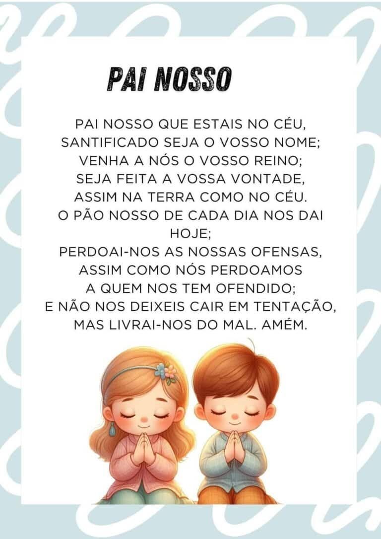 Pai Nosso oração religiosa, crianças rezando com mãos juntas, ilustração infantil, fé e espiritualid.