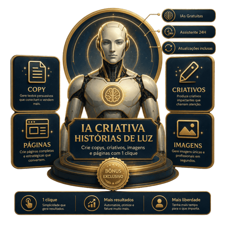 IA criativa para histórias de luz com cópias, imagens e páginas em 1 clique.